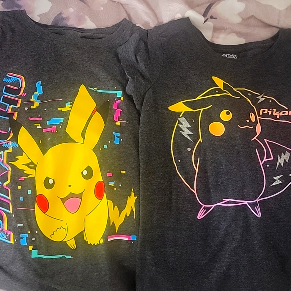 2 Pokemon Girls Pikachu Shirts L 10/12